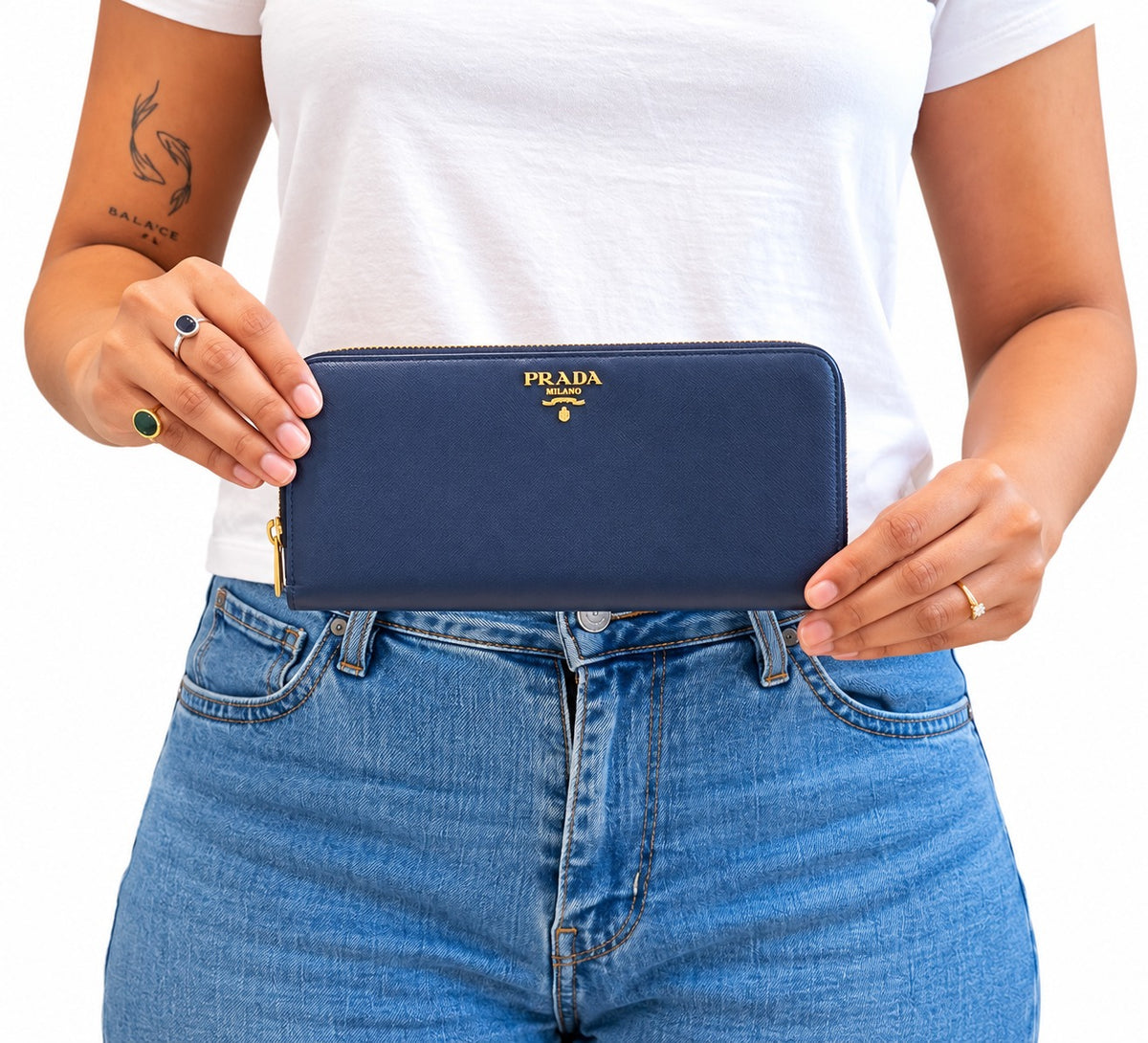 Prada  Navy Blue Saffiano Metal Leather Long Wallet