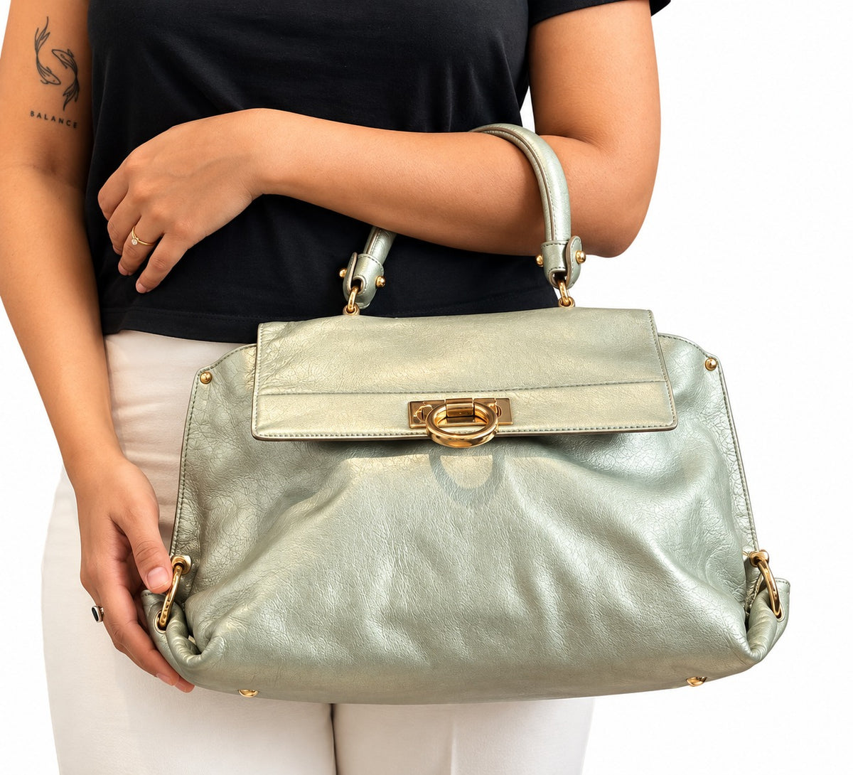 Salvatore Ferragamo Metallic Grained Calfskin Medium Sofia Satchel