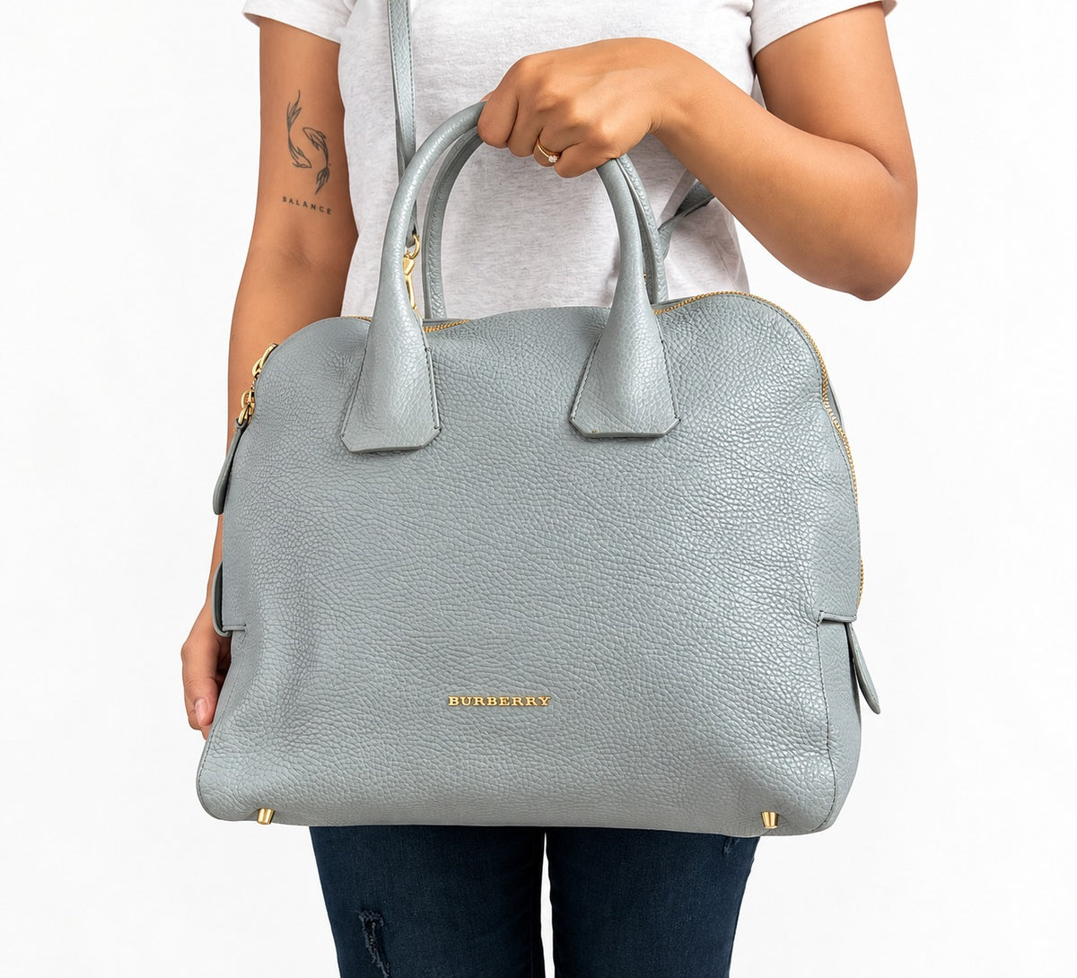 Burberry  Storm Grey Greenwood Bowling Bag
