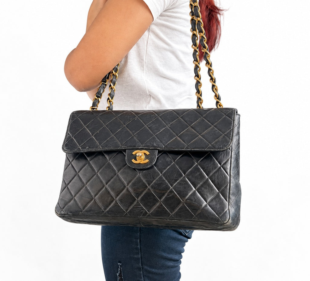 Black Medium Classic Double Flap Bag