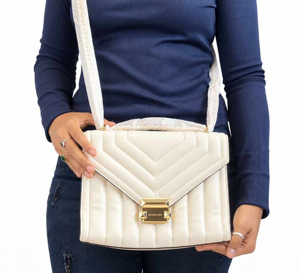 Optic White Whitney Medium Quilted Leather Shoulder Bag