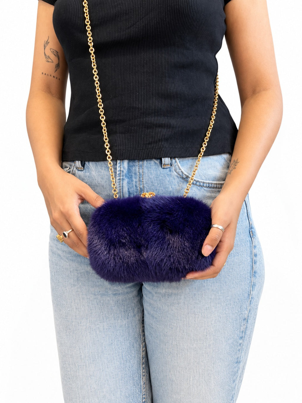 Mink Fur Skull-Clasp Clutch