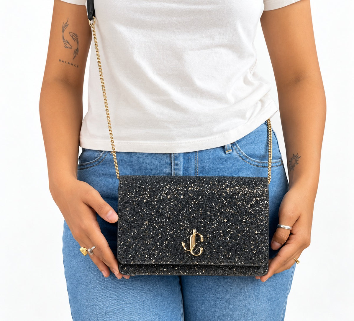 Jimmy Choo Palace Coarse Glitter Crossbody Bag