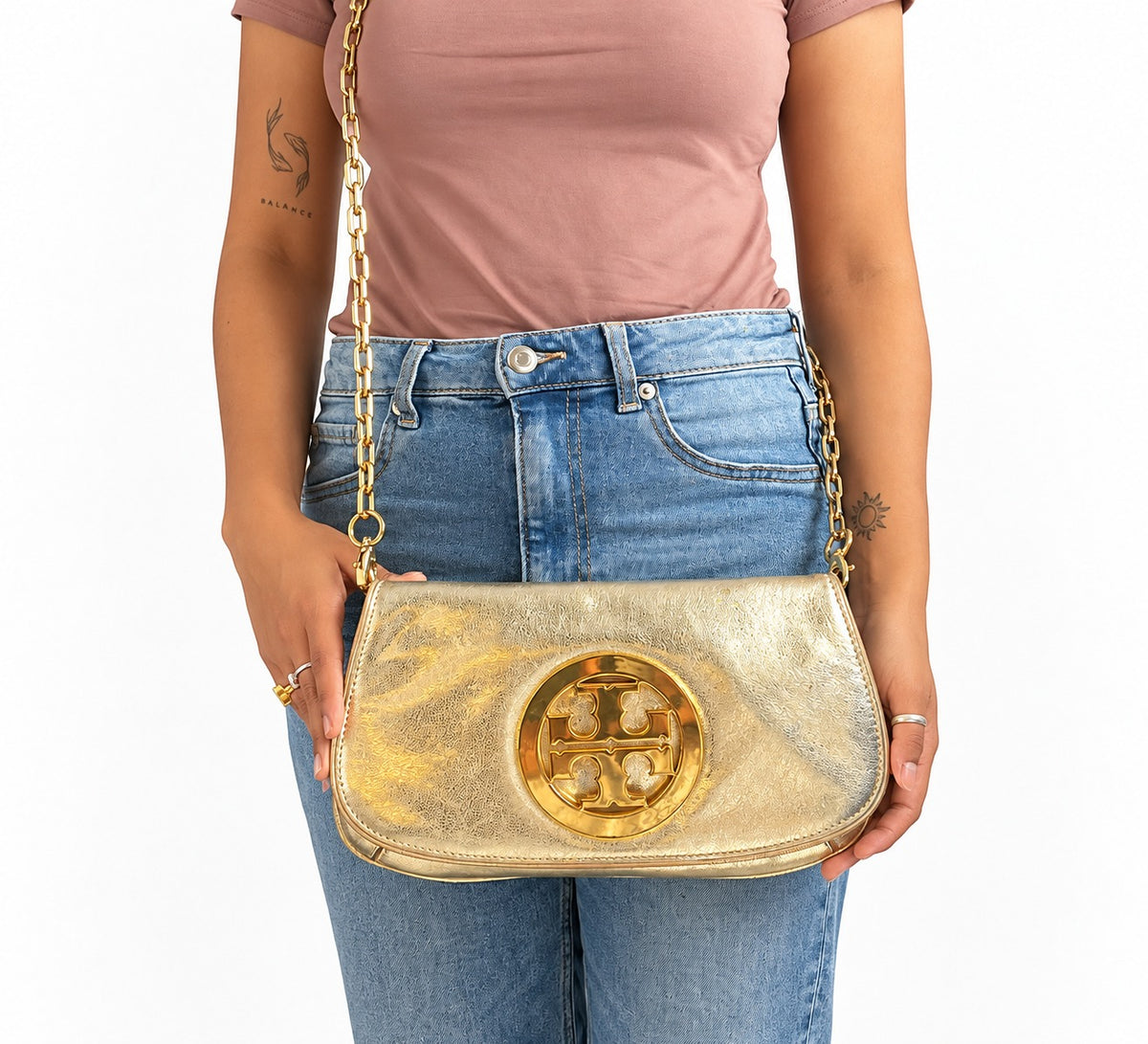 Tory Burch  Reva Metallic Leather Shoulder Bag