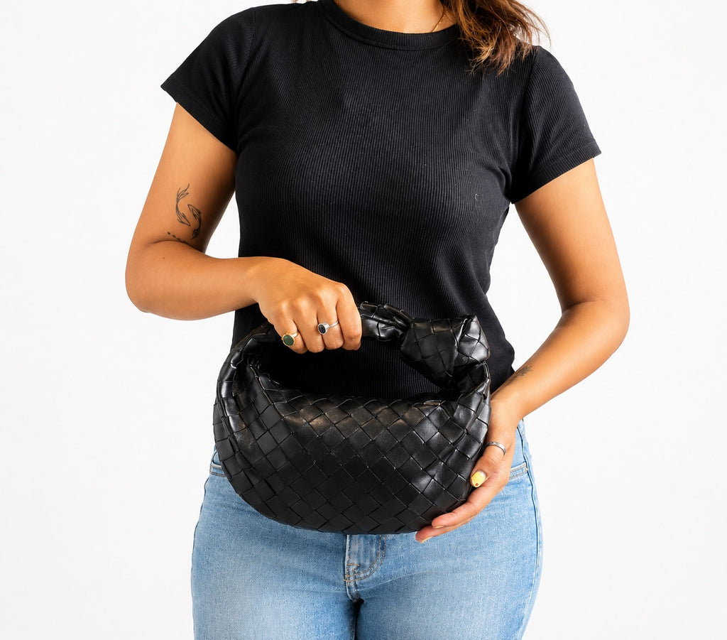 Black Intrecciato Leather Mini Jodie Bag