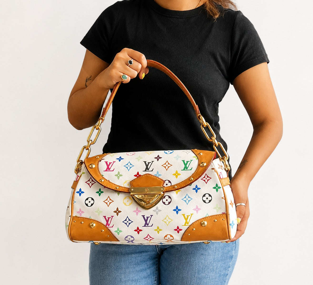 Takashi Murakami Monogram Multicolore Beverly MM Bag