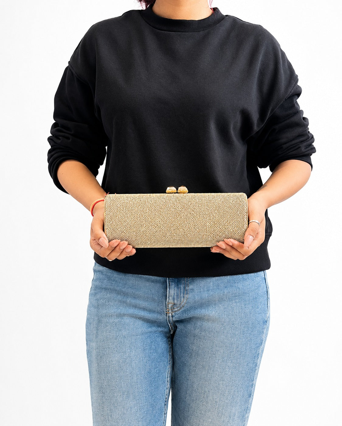 Tube Gold Glitter & Lurex Fabric Clutch