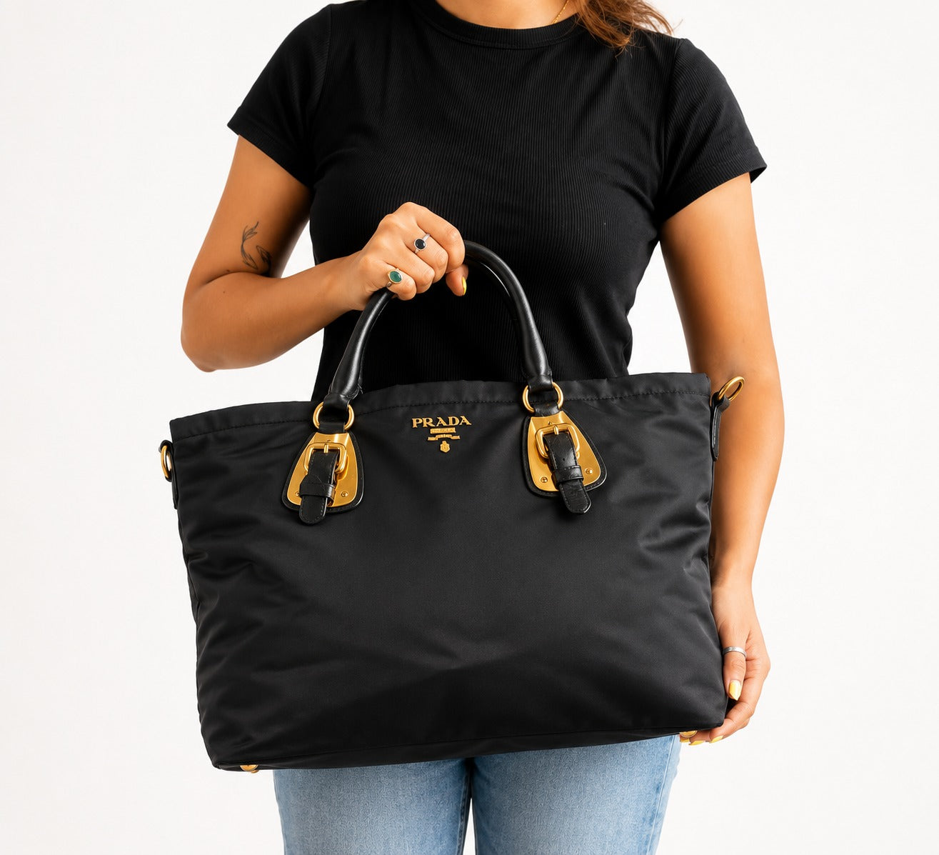 Tessuto Nylon & Soft Calf Leather Tote