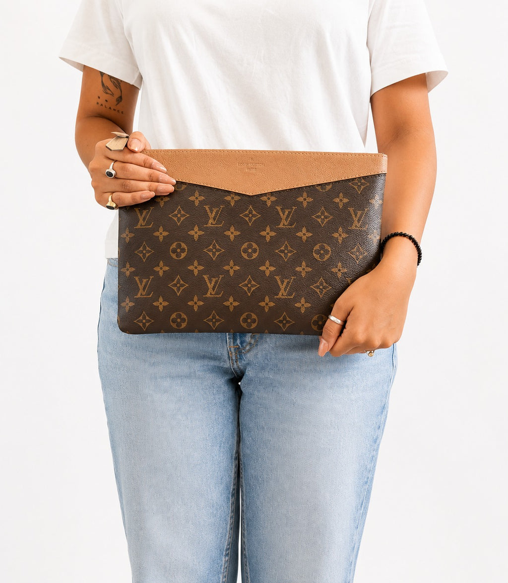 Camel Hue Monogram Canvas Daily Pouch