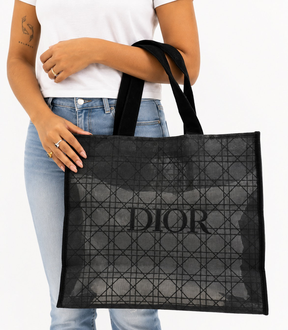 Beauty Black Mesh Tote Bag