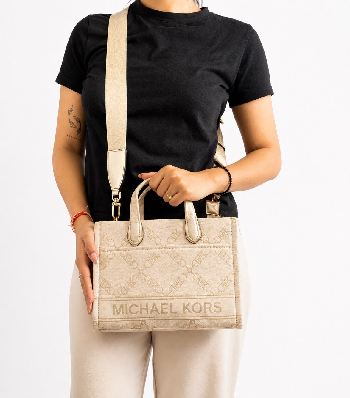 Michael Kors  Gigi Small Metallic Empire Logo Jacquard Messenger Bag