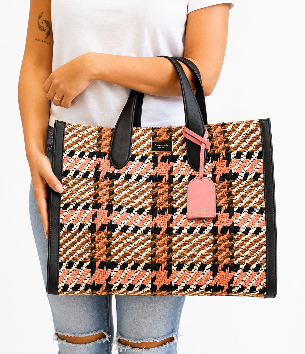 Manhattan Plaid Chunky Woven Fabric Large Tote