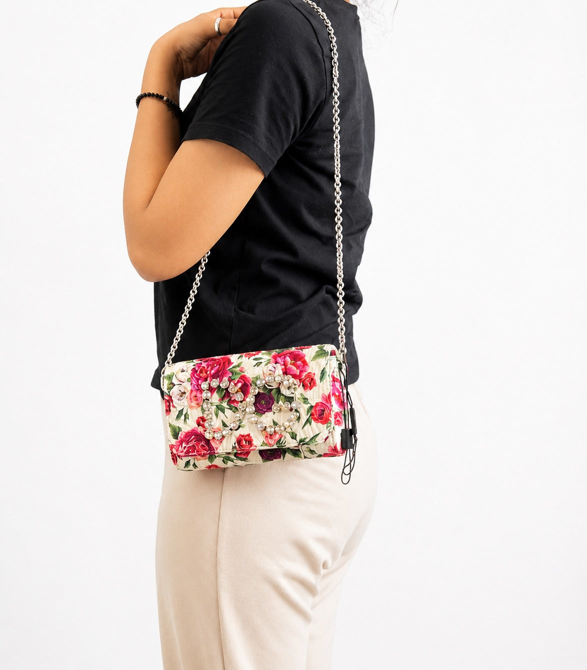 DG Girls Rose Print Brocade Shoulder Bag