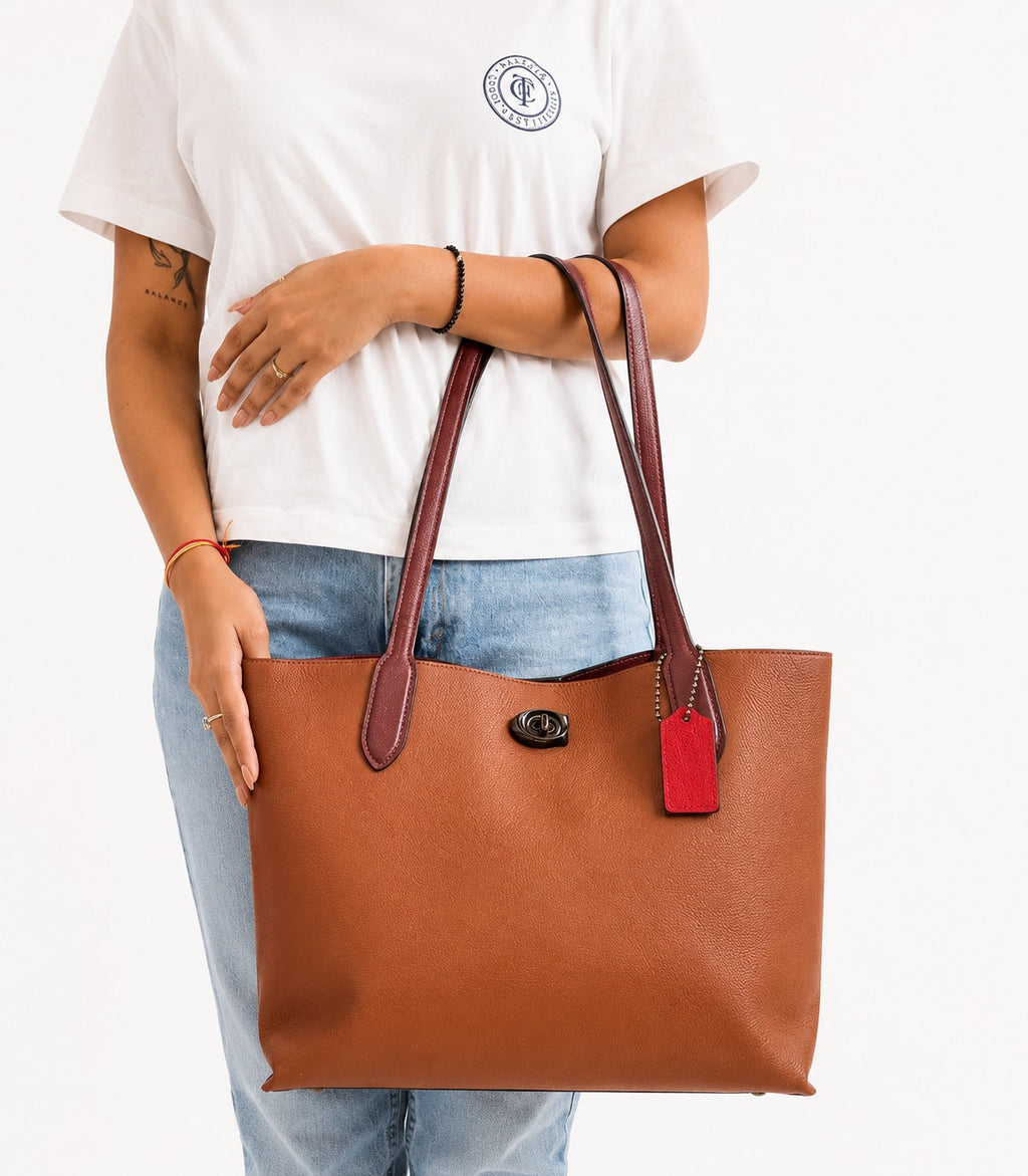 Colorblock Polished Pebble Leather Willow Tote