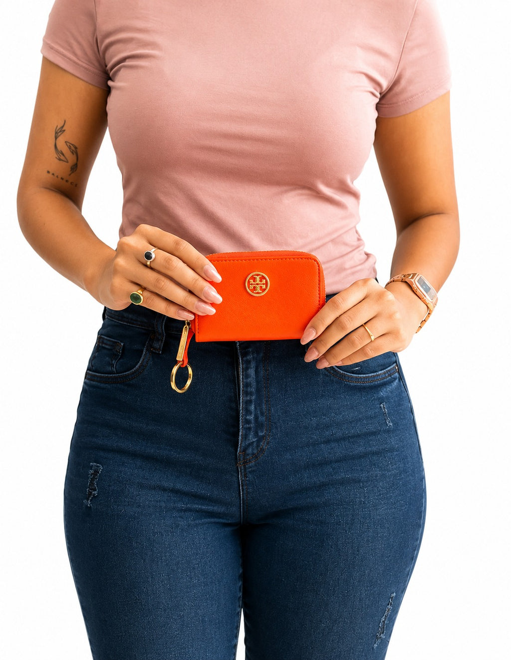 Orange Robinson Saffiano Leather Zip Coin Case