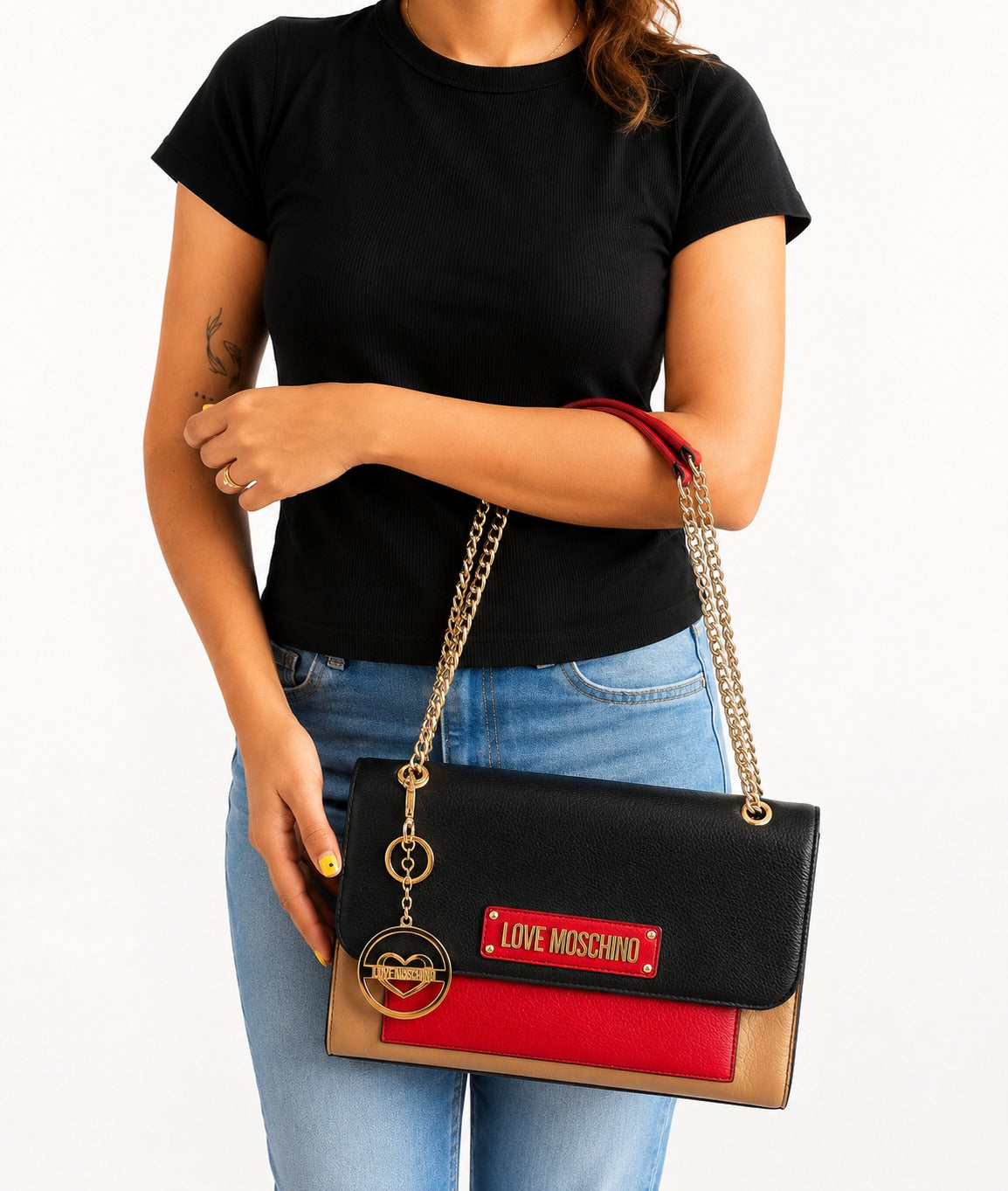 Borsa Vitello Pebble Grain Color-Block Shoulder Bag