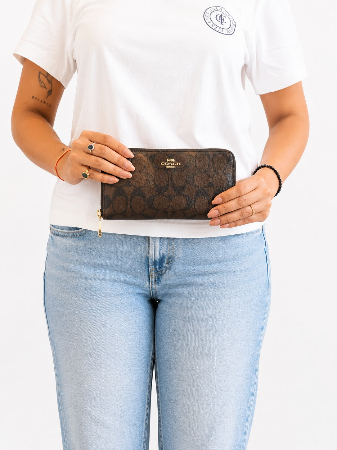 Coach Signature Canvas Long Zip Around Wallet