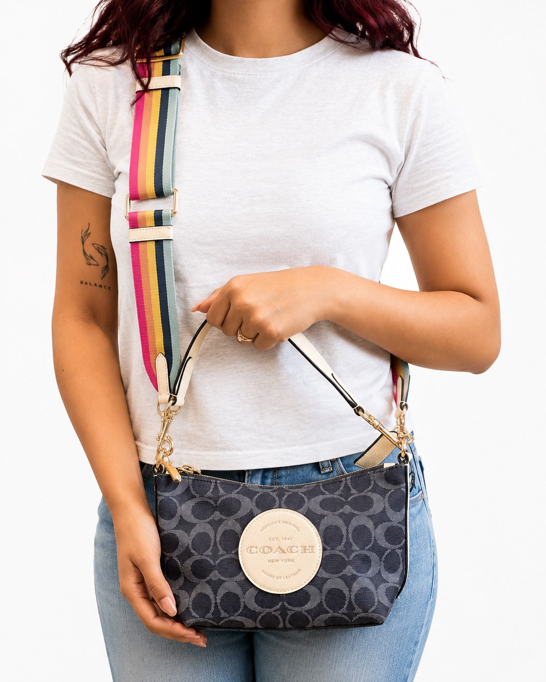 Dempsey Blue/Off White Denim Logo Jacquard Patch Shoulder Bag
