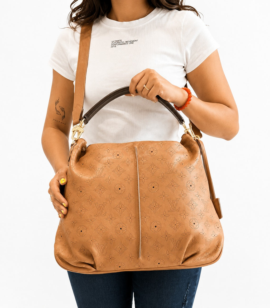Caramel Monogram Mahina Leather Selene MM Bag
