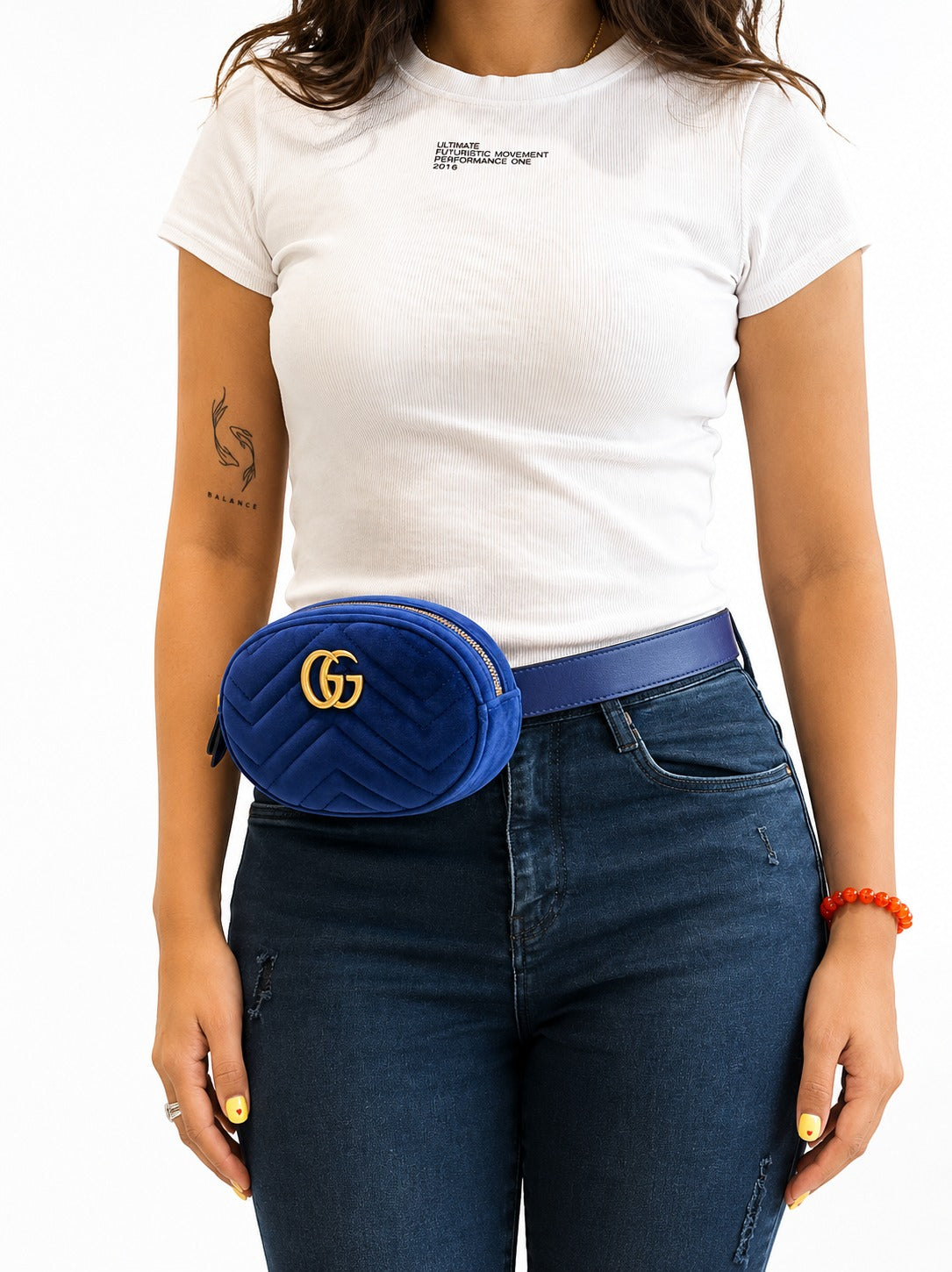 Cobalt Blue GG Marmont Matelassé Velvet Belt Bag