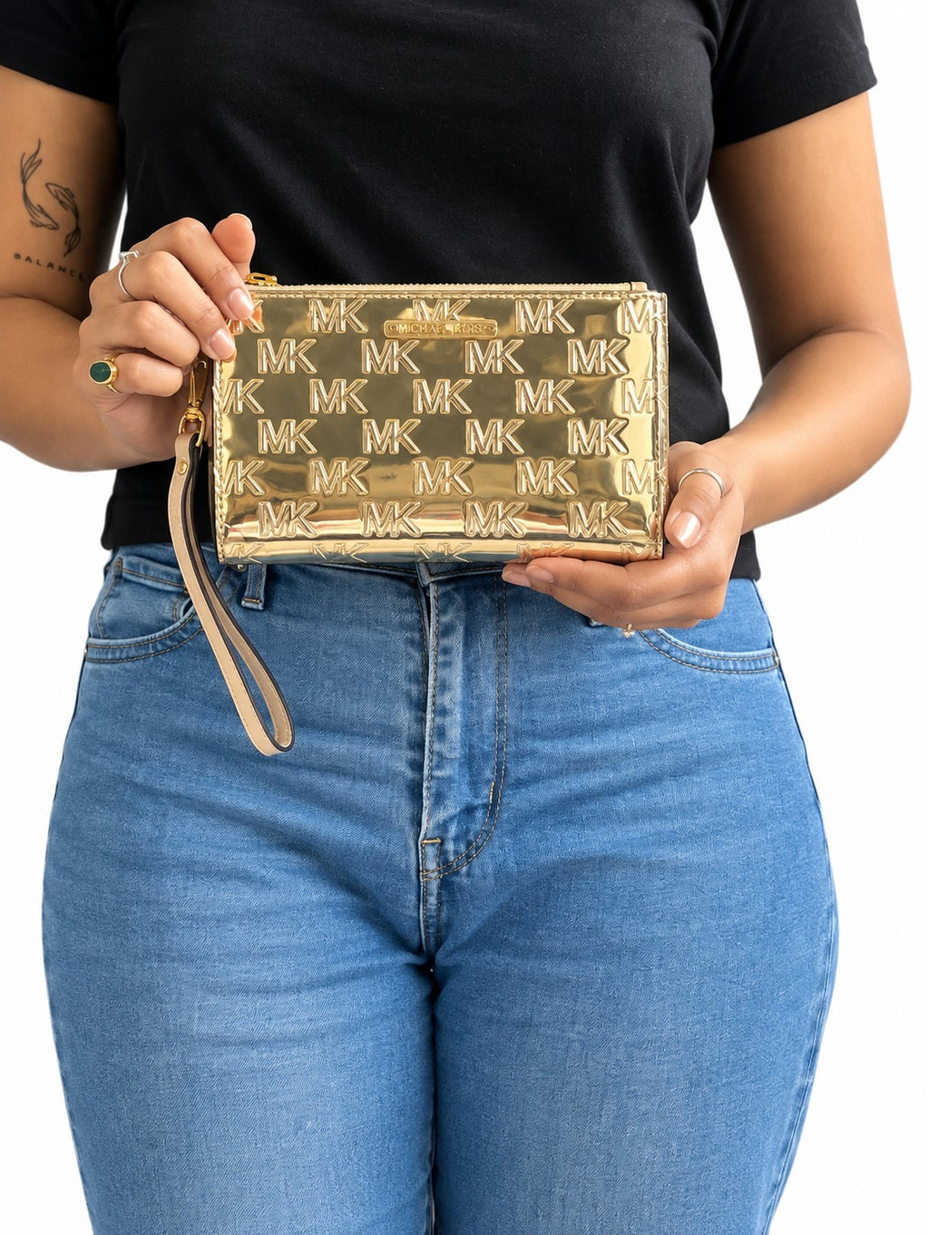 Pale Gold Jet Set Metallic Logo Debossed Continental Wallet