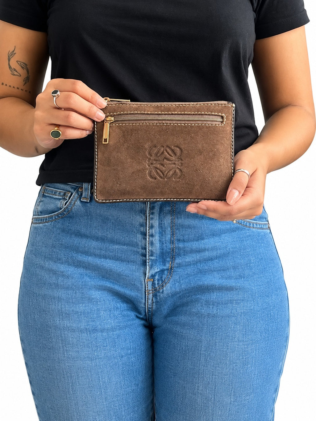 Suede Anagram Flat Pouch