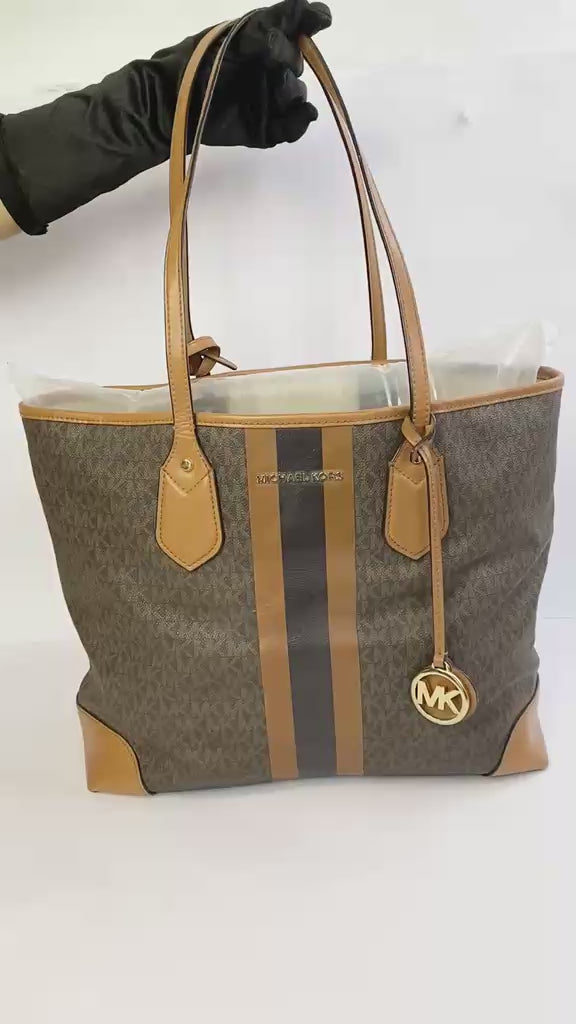 Brown/Acorn Eva Large Logo Stripe Tote Bag
