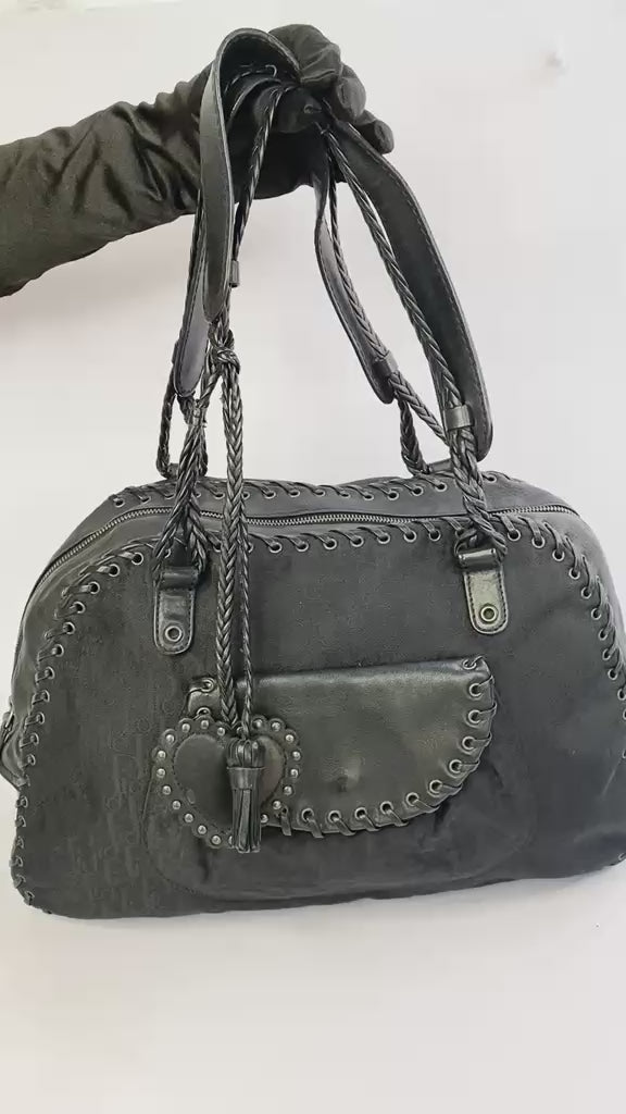 Black Oblique Nylon & Leather Ethnic Satchel