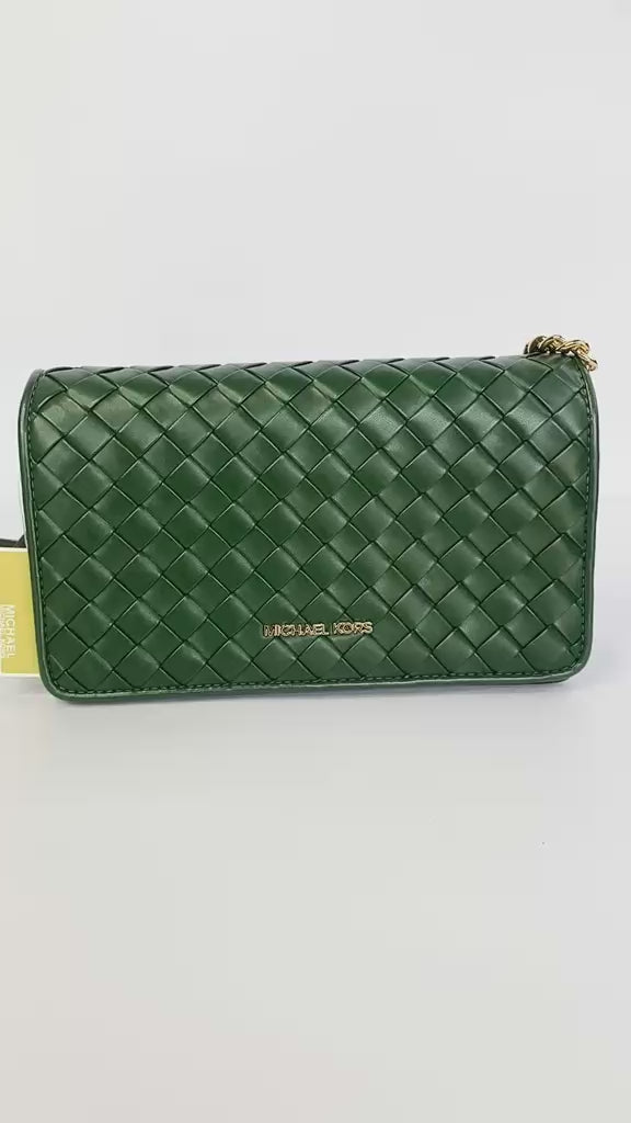 Moss Green Jet Set Medium Woven Crossbody Bag