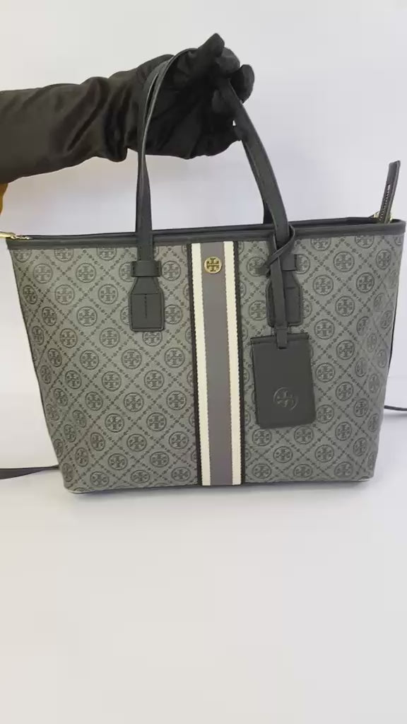 Black/Grey T Monogram Coated Canvas Tote