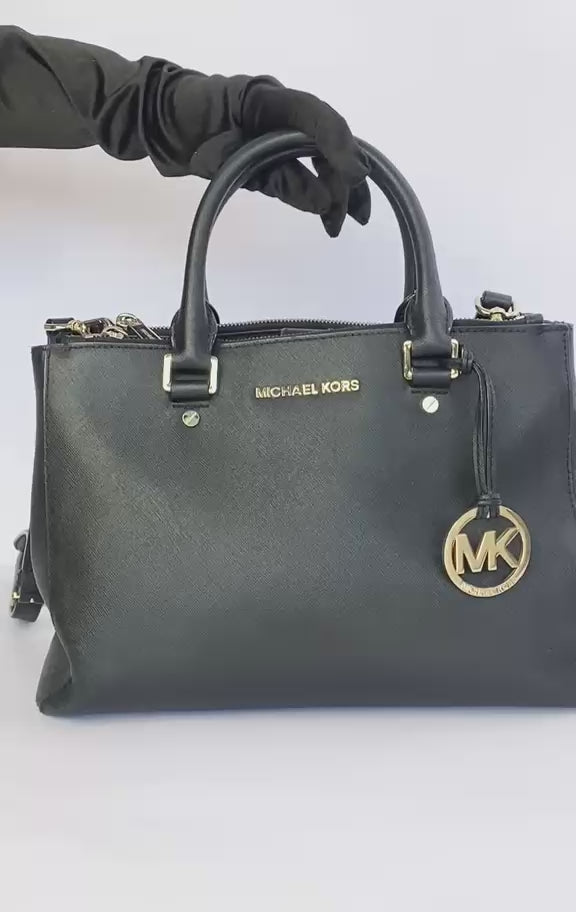 Black Sutton Medium Saffiano Leather Satchel
