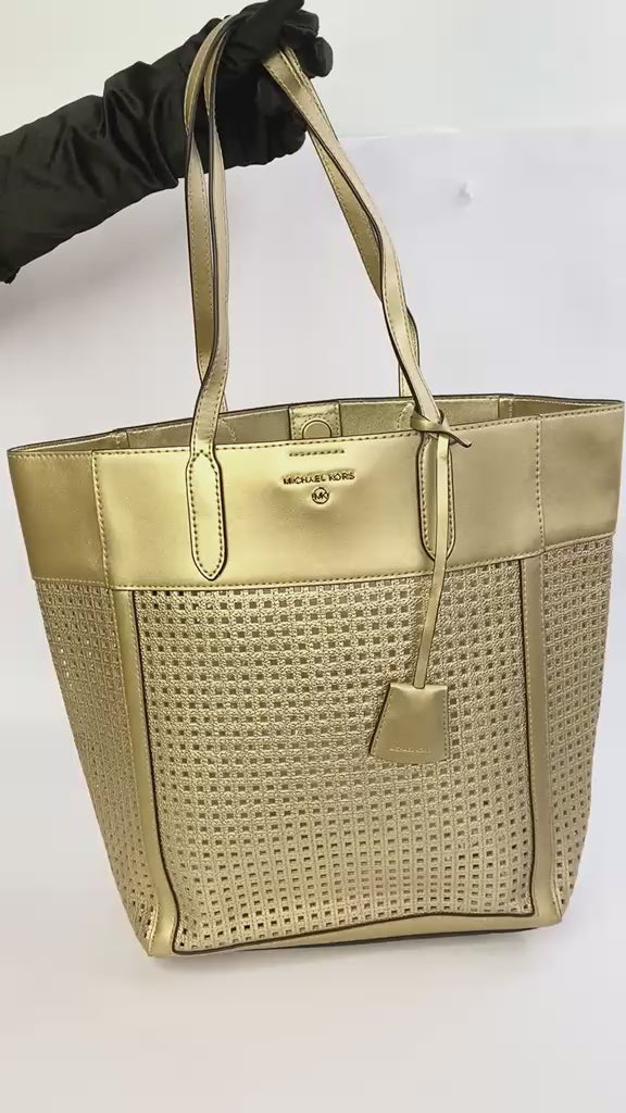 Sinclair Large Perforated Metallic Leather Tote Bag