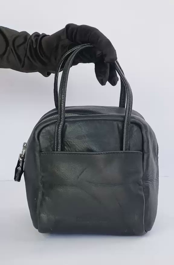 Black Leather Cube Bowling Bag