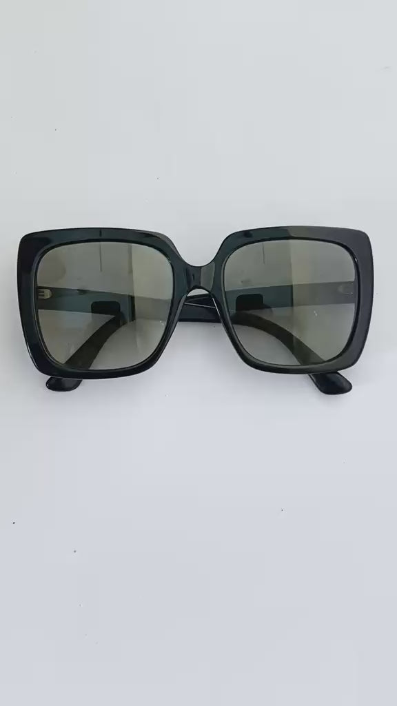 Black Oversized Square Crystal Logo Sunglasses